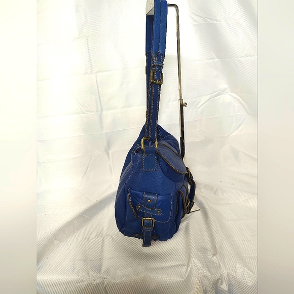 Abro Genuine Leather drawstring Satchel - Vivid Blue - Picture 6 of 11